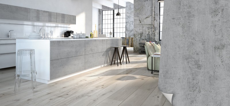 Einrichtungsbeispiel mit der Möbelfolie Beton Grau | jetzt bestellen PrintYourHome.de